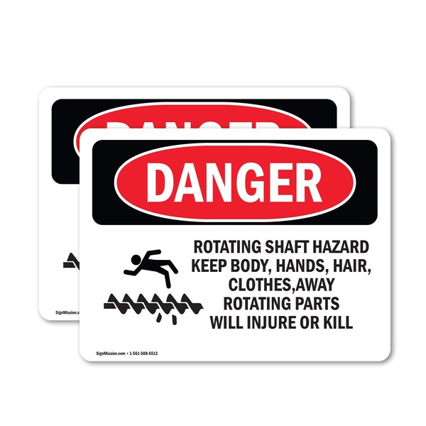 Signmission Rotating Shaft Hazard Keep Body Danger Sign, Vinyl Decal, 10in W x 7in L, 2PK OS-2PACK-DS-D-710-L-2445 - main